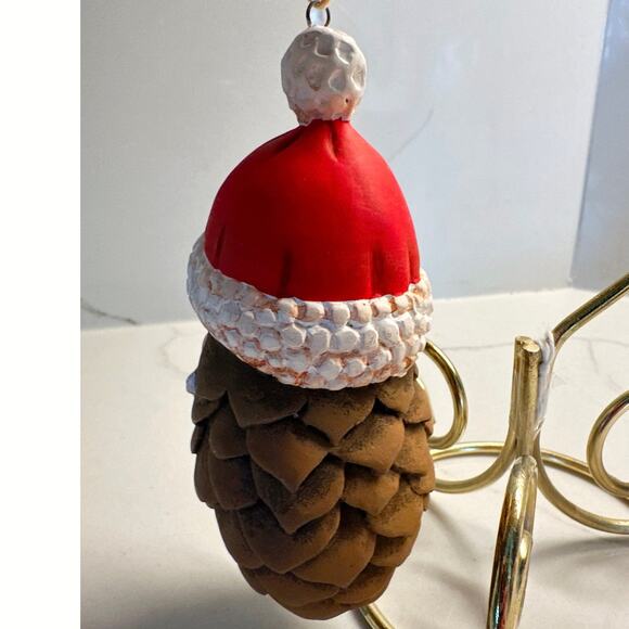 Vintage Set of 4 Pinecone Santa Claus Christmas Ornaments - Picture 4 of 4